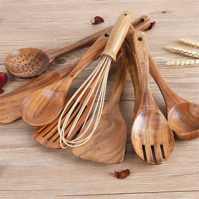 Scratchfree Teak Wood Cooking Utensils , Rustproof Non Stick Kitchen Tools